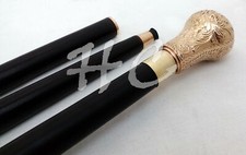 Solid Style Golden Black Brass Victorian Designer Head Wooden Walking Stick Cane