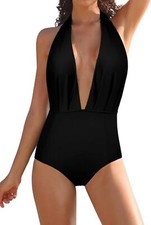 SHEKINI Women's Low Back Swimsuit Sexy Deep V Neck Beach Swimwear Padded Backles