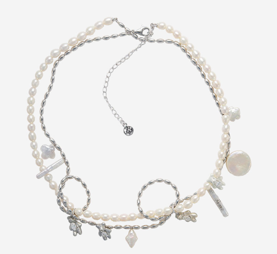Yvmin Mini Pearlescent Bear Multi Layered Necklace White - 24FW | eBay