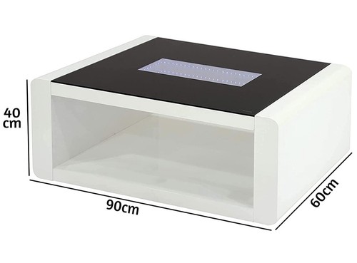 LED High Gloss Coffee Table White With Glass Top Modern Rectangular - Picture 2 of 4