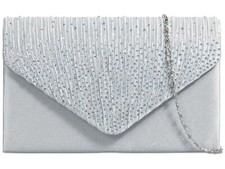 Women's Satin diamante Clutch Bag Evening Bridal Fashion Wedding Prom Handbag UK