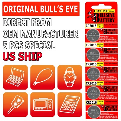 Lot of 5 PC Bull's Eye CR2016 Watch Batteries 3V Lithium CR 2016 Coin ECR2016