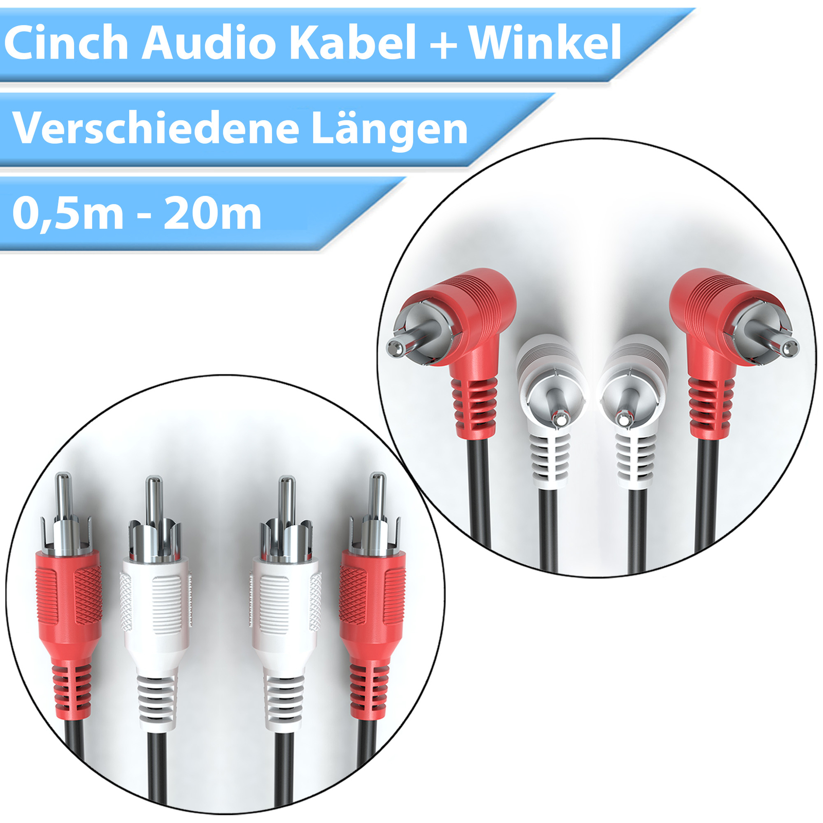 Thumbnail - Cinch Kabel Audio Winkel 2 Cinch Stecker Auf 2 Cinch Stecker Rca