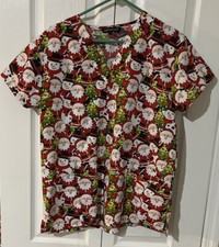 Cassandra O Women  s Christmas Scrub Top Size Medium. Santa Clause Frosty