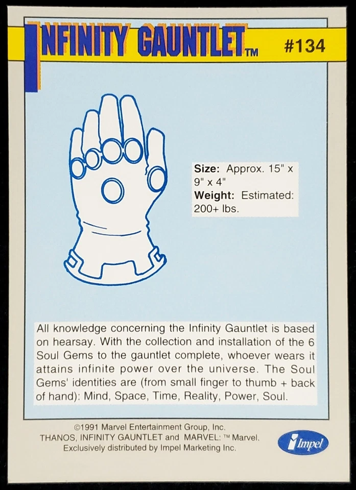 Infinity Gauntlet #134 NM-MINT+ RAW - 1991 Marvel Series II Impel Card for Grade - Image 2 of 4