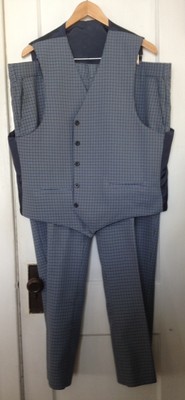 Men's Reversable Navy Blue Black Houndstooth Vest 42''  Button Down and Slacks