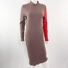 Stussy Brown Ribbed Long Sleeve Midi Bodycon Dress Orange Sleeve Womens S