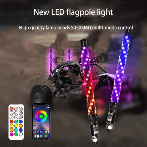 2PCS 1FT Lighted LED Whip Light Antenna RGB Chasing For RZR Can-am X3 UTV ATV - Picture 4 of 15