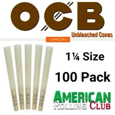 OCB Virgin 1 1/4 Size Unbleached Cones ~ 100 Pack ~ Crush Prof Box