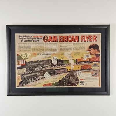 ART - Vintage American Flyer Train Werbung 24x16,5 gerahmt Vintage Ephemera AD
