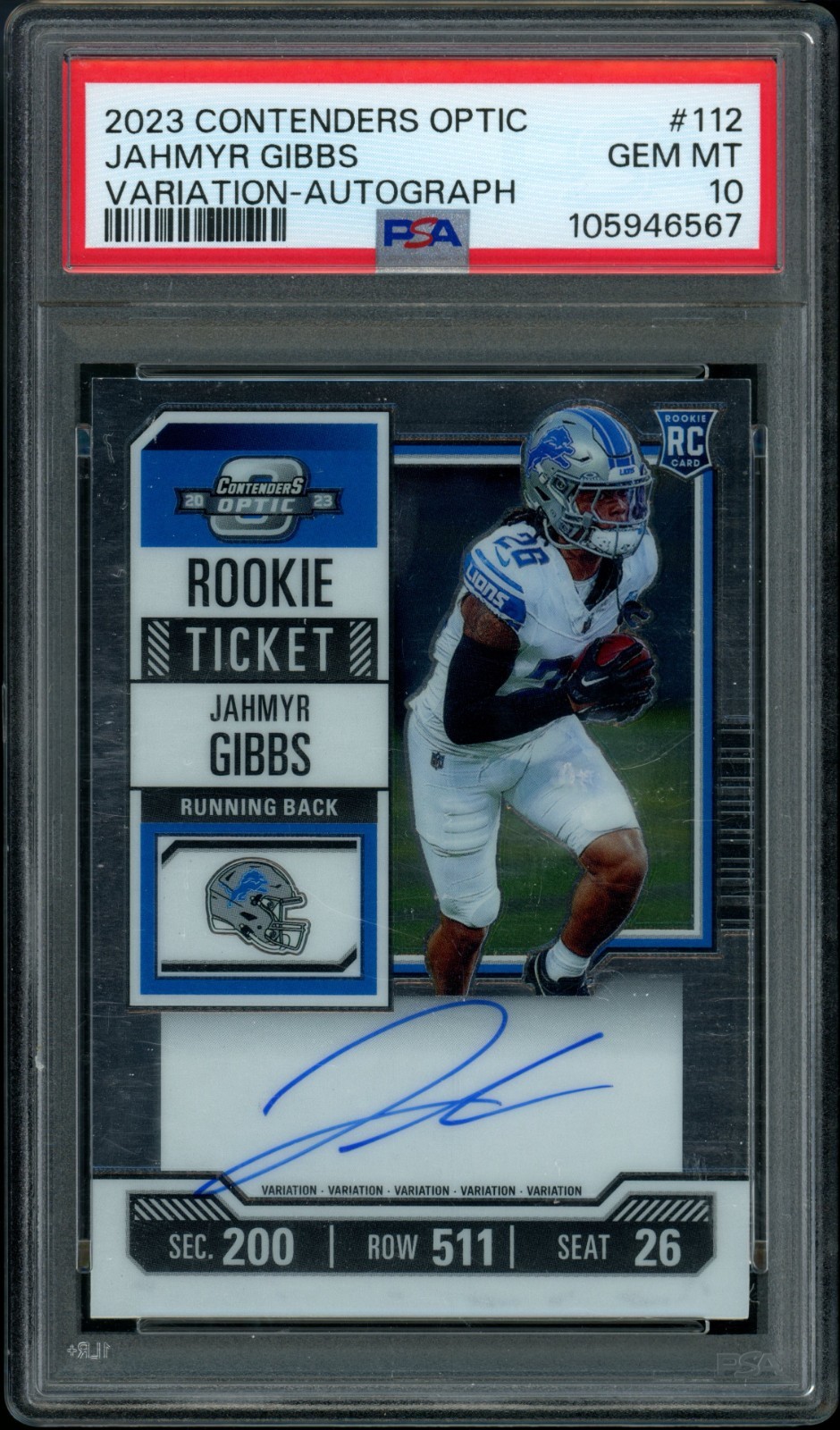 POP 1 PSA 10 RC Jahmyr Gibbs 2023 Contenders Optic Rookie Auto DETROIT LIONS