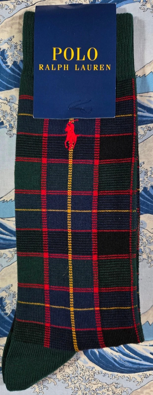 Polo Ralph Lauren Mens Japanese Wool Mix Socks Chunky Check Green & Red UK 7- 9