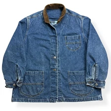 VTG Riveted Lee Chore Jacket Men’s Large Blue Denim Barn Coat Corduroy Collar