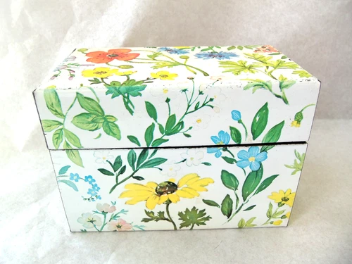 Vtg Tin Metal Floral Recipe Box Flower Design!  HALLMARK!  FOREST IMAGES!