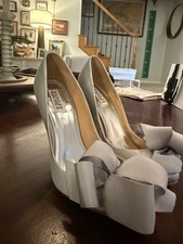 Badgley Mischka Women s Stiletto Satin Grey With Grosgrain Bow Heel