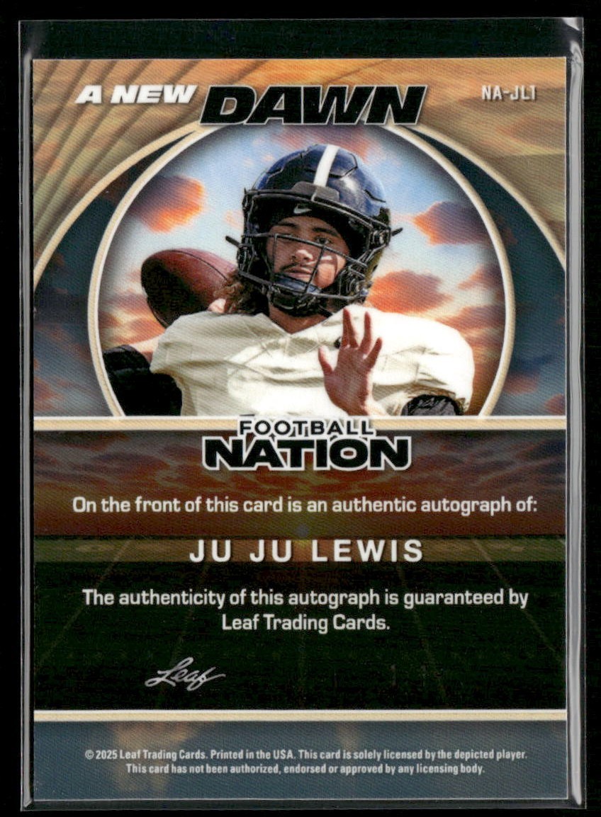 2025 Leaf Football Nation JuJu Lewis Black Lava Auto 1/1 view 2