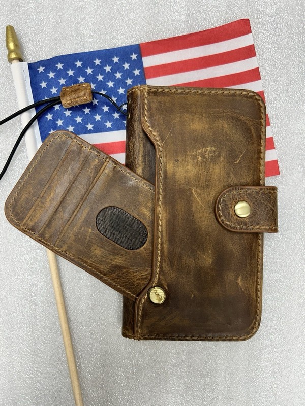 Genuine Leather case Handmade Wallet Book 1948 Holds Cell Phone Many Compartment