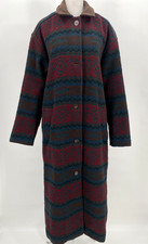 Vintage 90s Woolrich Aztec Blanket Duster Coat Womens M Leather Trim Made USA