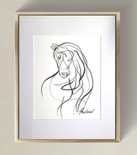 Original Ink Line Drawing on Watercolor Paper_ Minimalist Art Signed by Artist