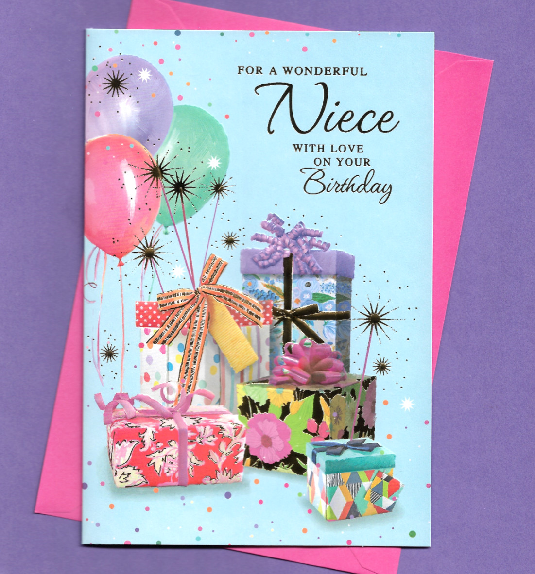 Niece Birthday Card Female Woman Girl Nice Balloons Message Verse 19x13cm