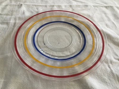 Vintage Anchor  Hocking 1927-33 Crystal Banded Colored Rings - 8.25” Plate
