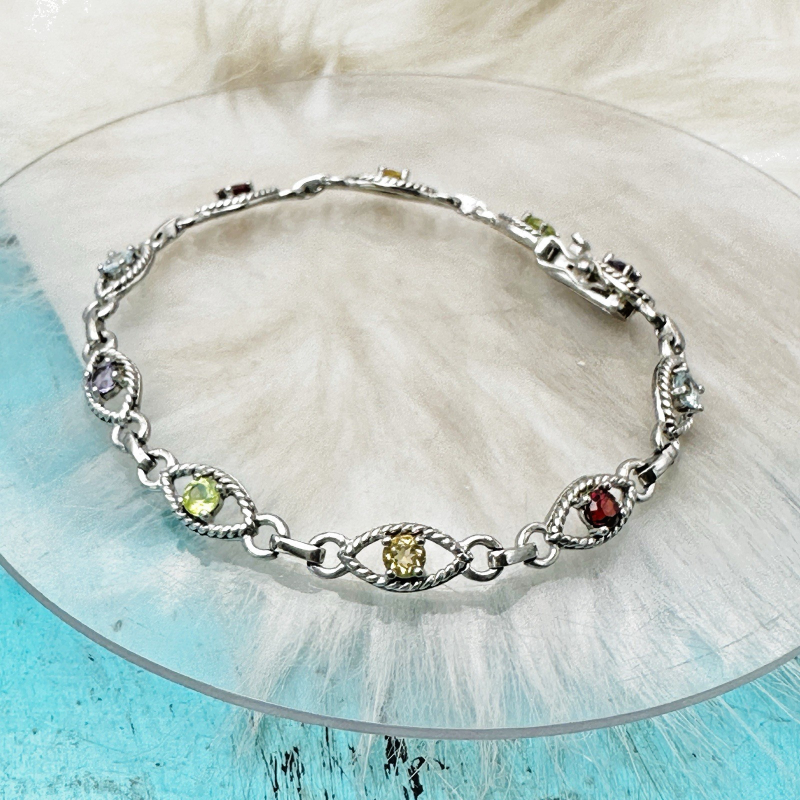 Gemstone Ruby Amethyst Peridot Teardrop Link Ster… - image 5