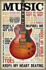 Music Inspires Me Guitar Quotes Poster 24"L x 16"W,  5876