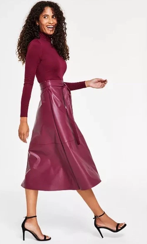 Vestido largo Anne Klein para mujer borgoña cuello falso cinturón imitación cuero talla 6 Foto 3 de 4