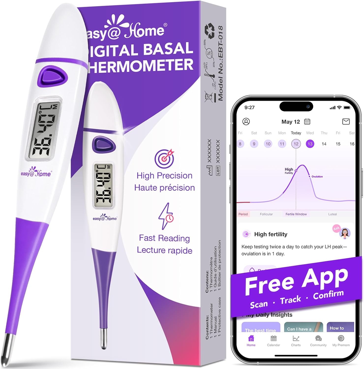 Ovulation Tracker Digital Basal Thermometer Easy@Home BBT for Fertility