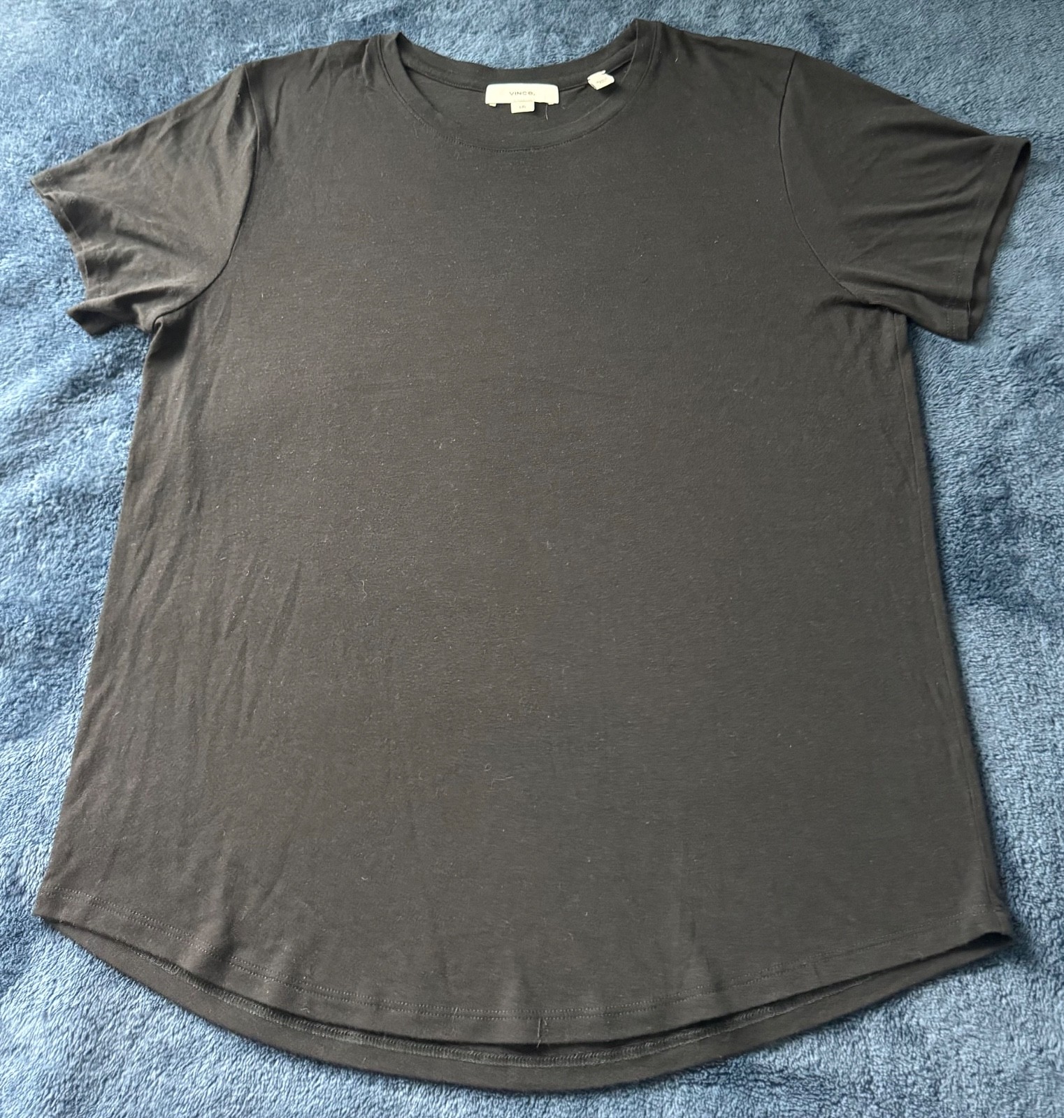 Vince Womens Basic Round Neck Short Sleeve Pima Cotton T-Shirt Black Size L NWOT