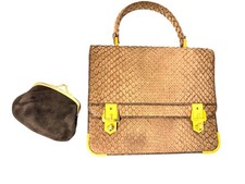 Vintage Light Brown Snakeskin Embossed Textured Top Handle Bag