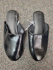 a new day women s black faux leather slip ons With no back Size 8