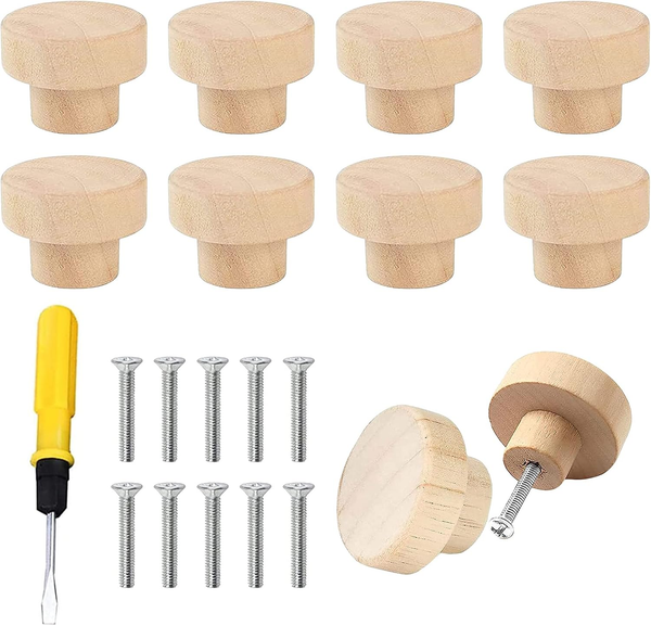 10 StüCk MöBelknopf Holz, Holz TüR Schubladengriffe, SchrankknöPfe Mit Schrauben-image