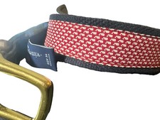 Vineyard Vines Brown Leather Belt Canvas Whale Mens Size 36 Shep Ian Blue/Red