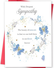 Sympathy Cards with Blue Butterfly Design, Elegant Condolence Greeting Card for