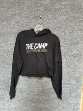 The Camp Hoodie Womens Small Black Cropped Fleece Pullover Gym Graphic Logo