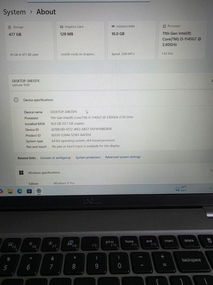 Dell Latitude 5520 Laptop 15.6'' FHD vPro i5 1145G7 16GB 512gb NVME Win 11 P CAM