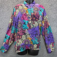 Vintage Alfred Dunner Colorful Blouse 16 Gold Purple Vibrant Floral Maximalist