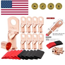 10pcs 2/0 AWG-3/8 Battery Lugs,Heavy Duty Wire Lugs,Ring Terminals,Battery Ca...