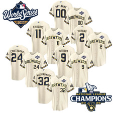 HOT Custom Player Brewers 2026 World Series NL Champions Stitched Jersey Cream