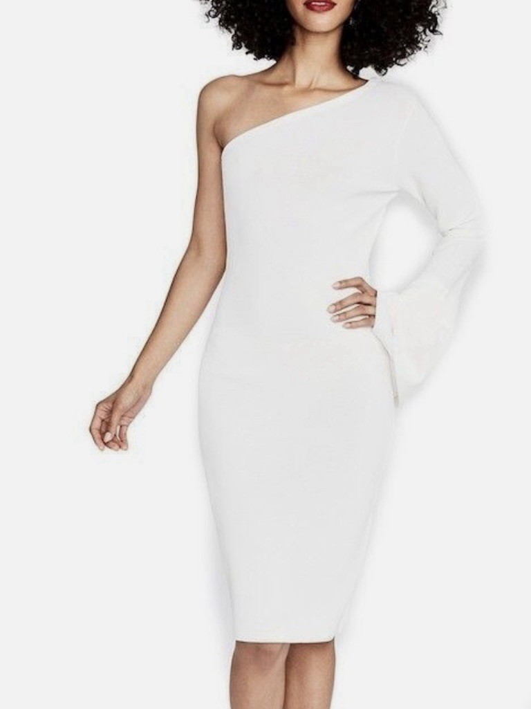 Rachel Rachel Roy White One-Shoulder Sheath Dress – Women’s 0X Plus NWT $139