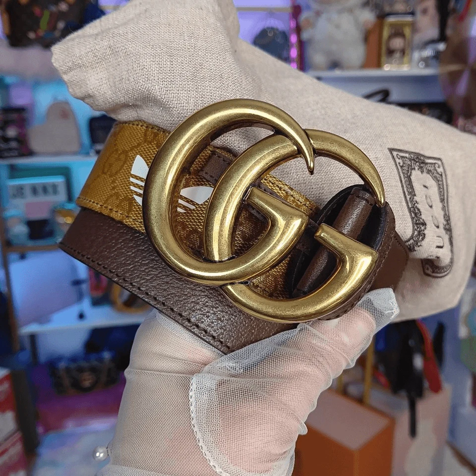 New Gucci x Adidas Limited Ed Marmont GG logo Bronze Brown Leather Belt Size 75 - Image 2 of 4