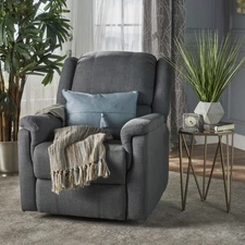 CANMOV Swivel Rocker Recliner Chair with Heat, Overstuffed PU for Living Room