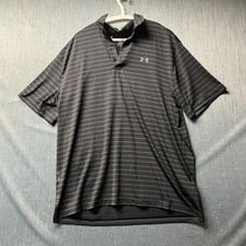 Under Armour Playoff Men's Polo Shirt Size XL Black Gray Stripe Polyester Blend