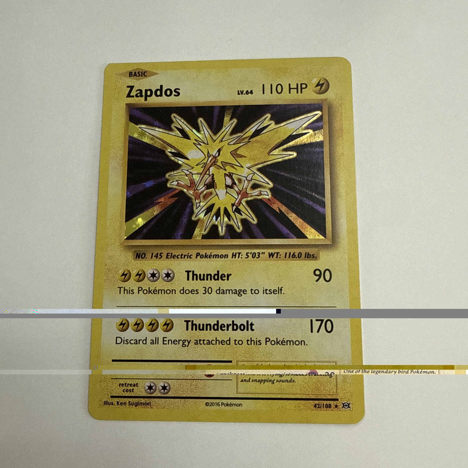 Zapdos 42/108 Evolutions Rare Holo Pokemon Card Lightly Played