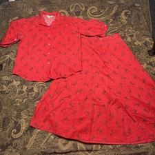 Vtg 70s Cheryl Tiego 2 Piece Top and Skirt Red Disco Womens Size 12