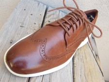 COLE HAAN Mens Casual Dress Shoes Cognac Brown Leather Wingtip Oxfords Size 9M