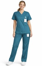 All Heart Basics Scrubs Outfit Top And Bottoms Size Large Teal Nurse Doctor NWT