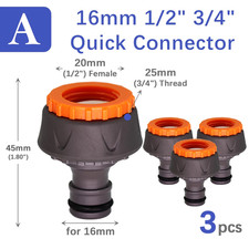 3Pcs 1/2" 3/4" 1" Garden Hose Adapter Taps Fittings with 16Mm Quick Connector Ir