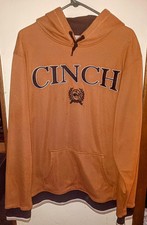 Cinch Giant Classic Brown Spell out Hoodie Sweatshirt Western Striped Cuffs XL